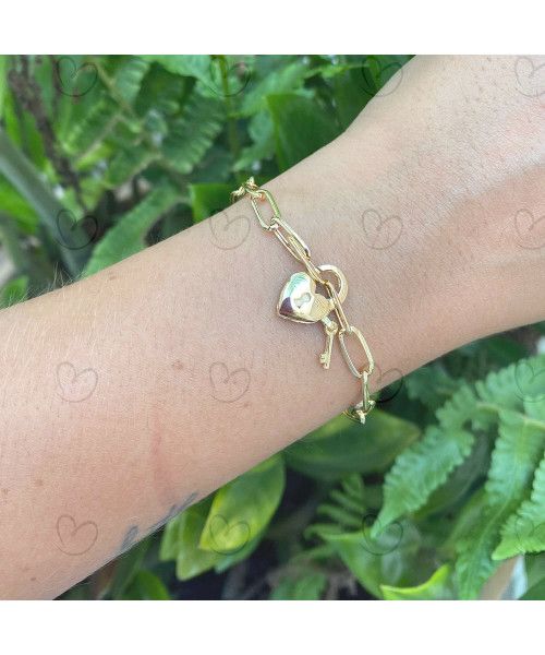 Pulseira Cartier com Fecho Coração Cadeado Ouro 18k