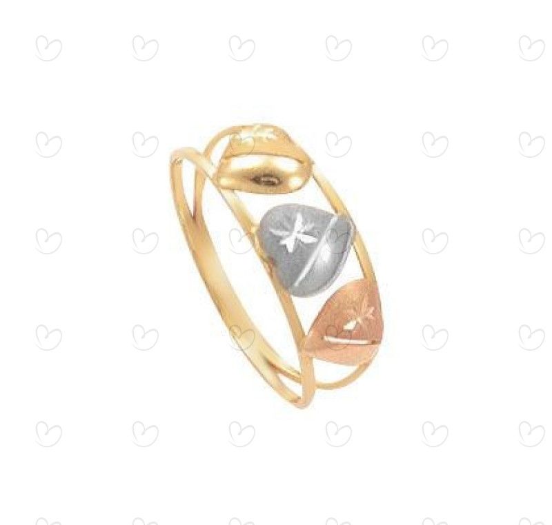 Anel Três Corações Tricolor com Detalhes Diamantado Ouro 18k