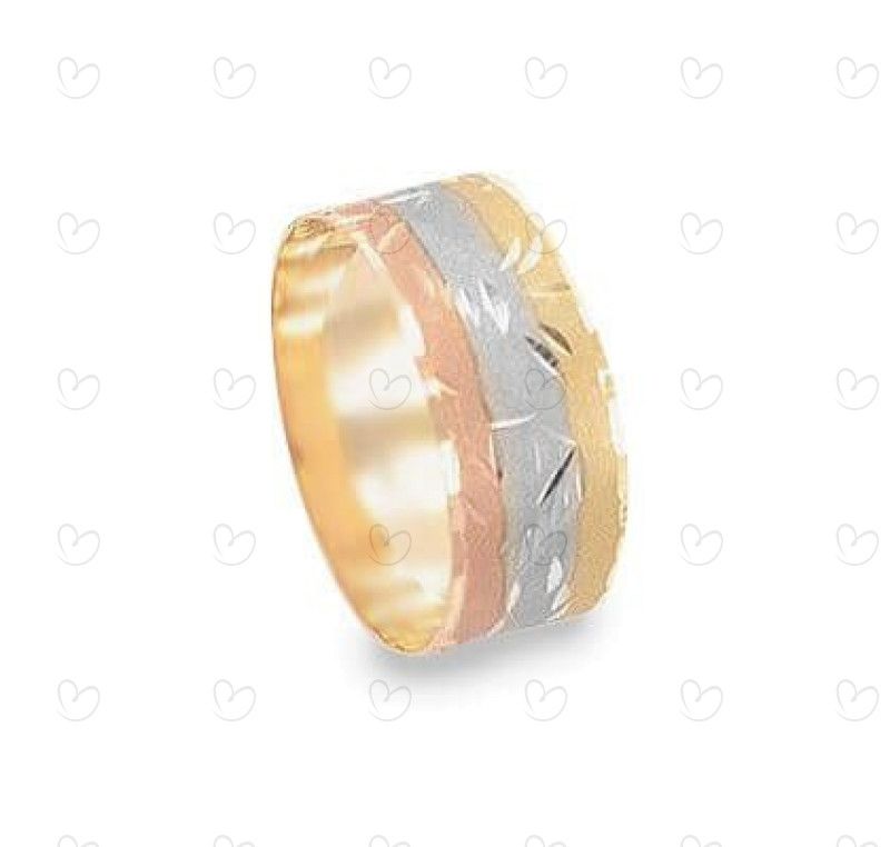 Anel Escrava 8mm Tricolor Reta Diamantada Ouro 18k
