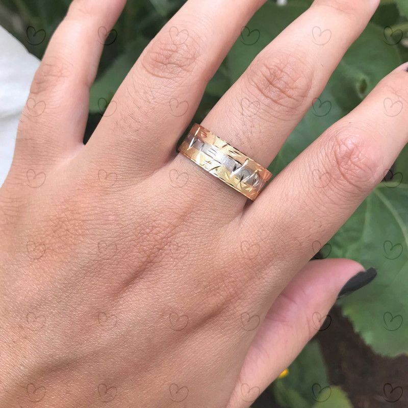 Anel Escrava 8mm Tricolor Reta Diamantada Ouro 18k
