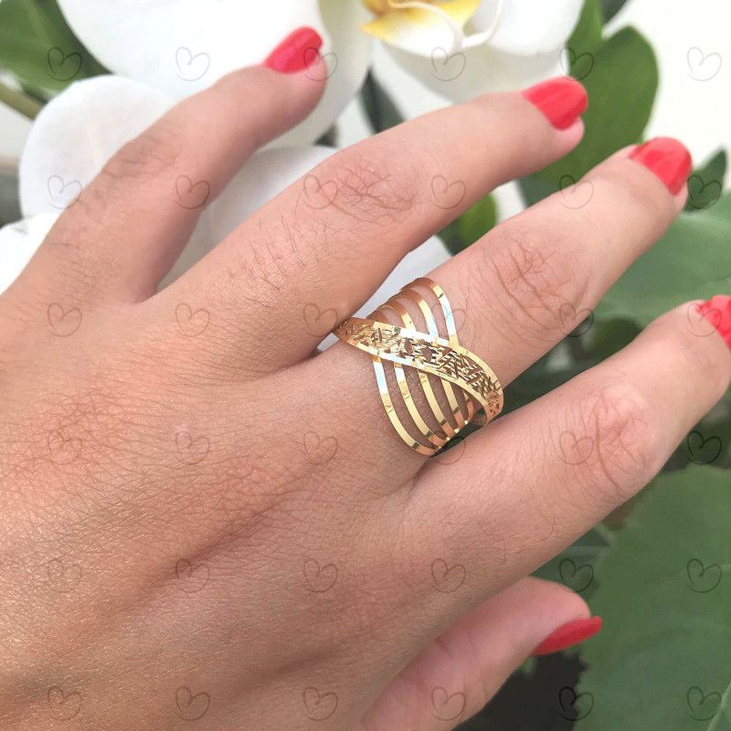 Anel Trançado Cinco Aros Ouro 18k
