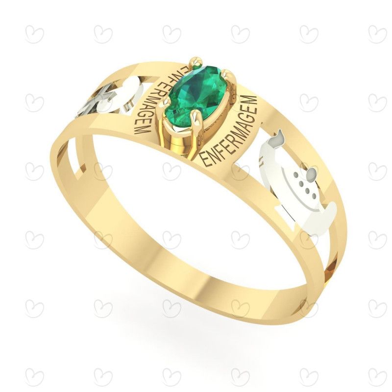 Anel Formatura Enfermagem Oval 3mm x 5mm Ouro 18k