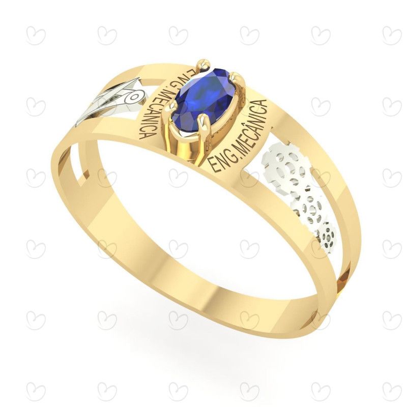Anel Formatura Engenharia Mecânica Oval 3mm x 5mm Ouro 18k