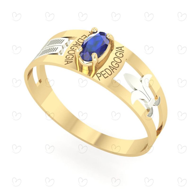 Anel Formatura Pedagogia Oval 3mm x 5mm Ouro 18k
