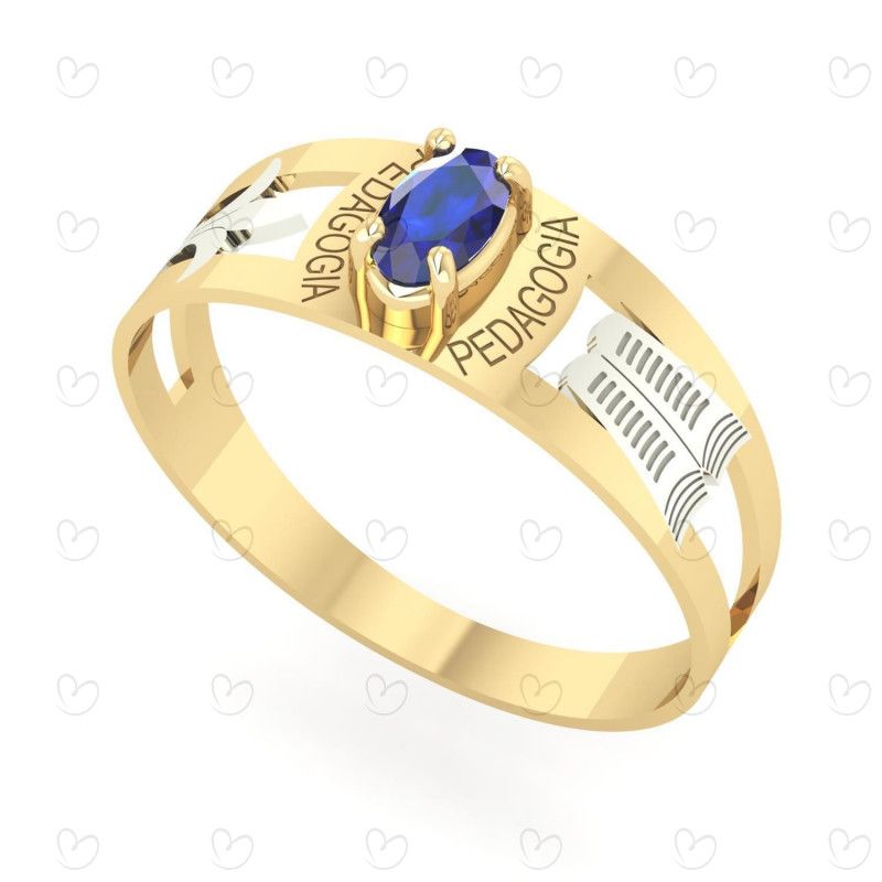 Anel Formatura Pedagogia Oval 3mm x 5mm Ouro 18k