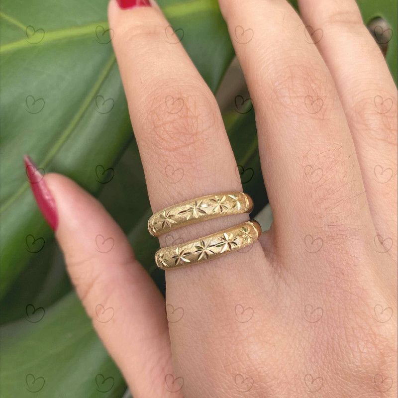 Anel Par Aparador Fosco com Diamantado em Estrela Ouro 18k
