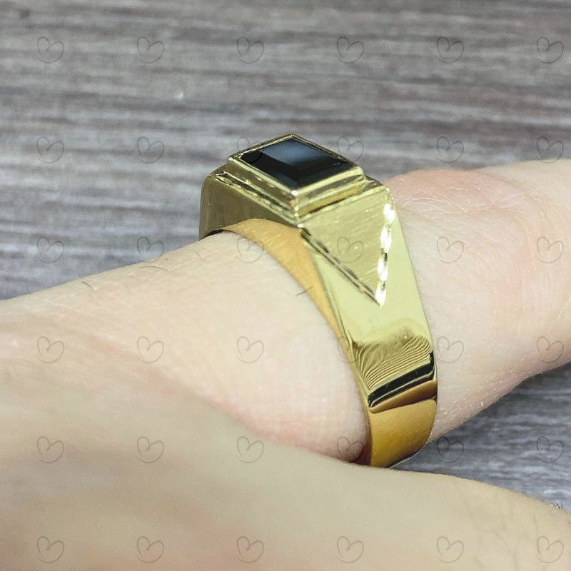 Anel Formatura com Pedra de Zircônia 5x7mm Ouro 18k
