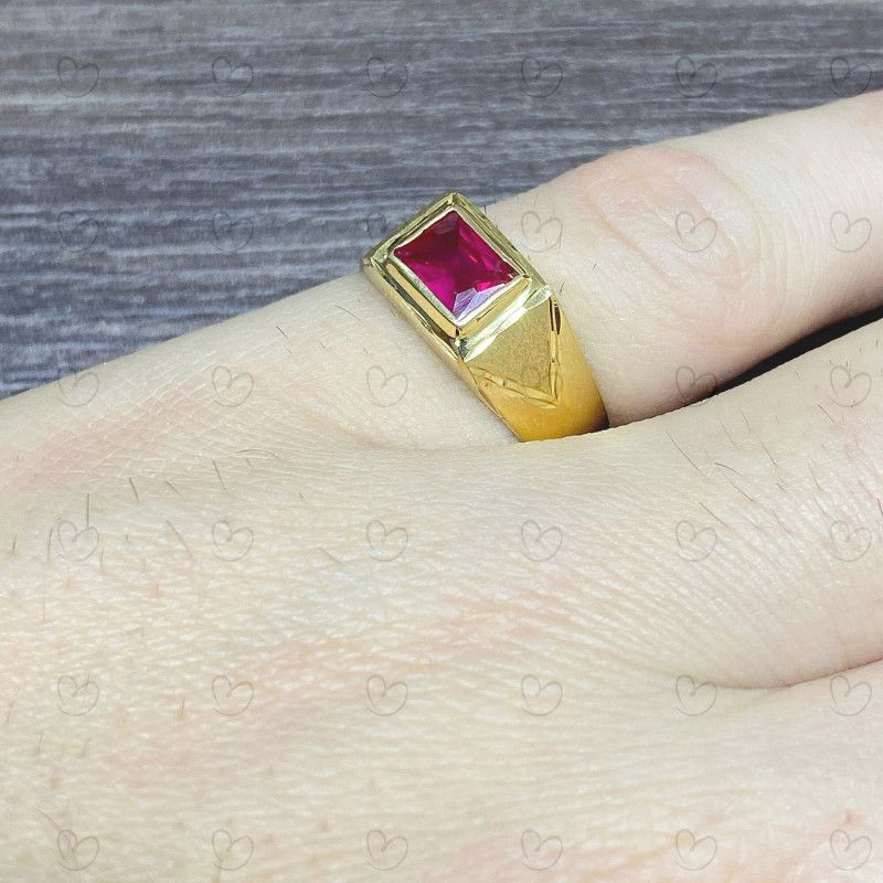 Anel Formatura com Pedra de Zircônia 5x7mm Ouro 18k