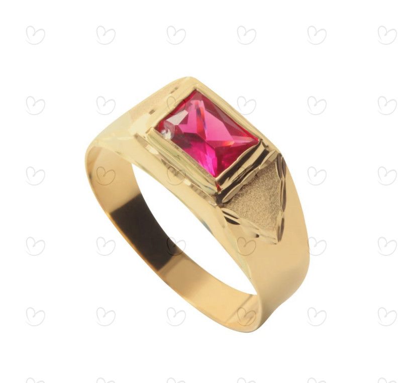 Anel Formatura com Pedra de Zircônia 5x7mm Ouro 18k