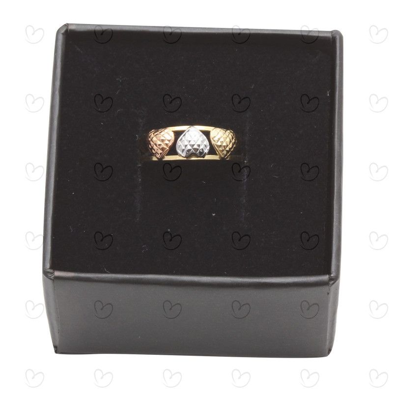 Anel Aro Duplo Tricolor Três Corações Diamantado Ouro 18k