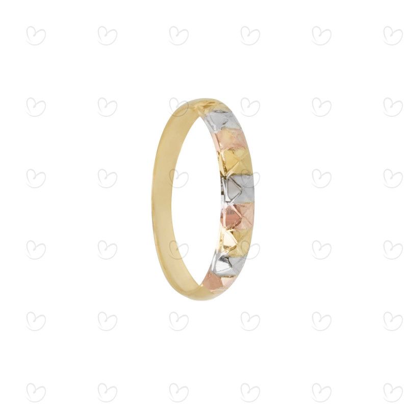 Anel Aparador Quadriculado Tricolor Ouro 18k