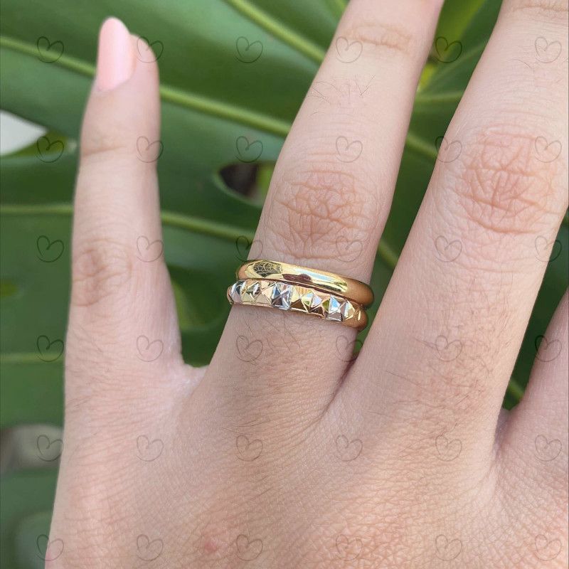 Anel Aparador Quadriculado Tricolor Ouro 18k