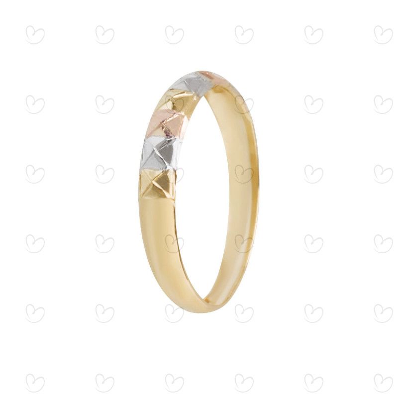 Anel Aparador Quadriculado Tricolor Ouro 18k