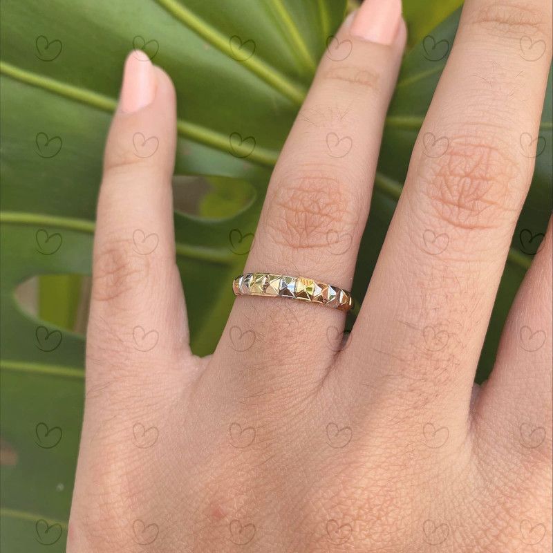 Anel Aparador Quadriculado Tricolor Ouro 18k