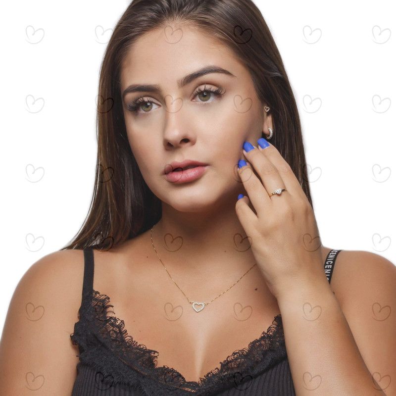 Anel Chuveiro Coração Zircônia Ouro 18k