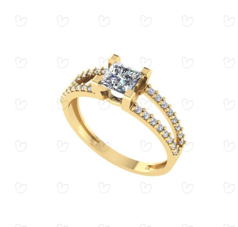 Anel Solitário Duplo Cravejado Quadrado Ouro 18k