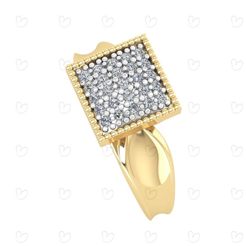Anel Chuveiro Quadrado com Zircônias Ouro 18k