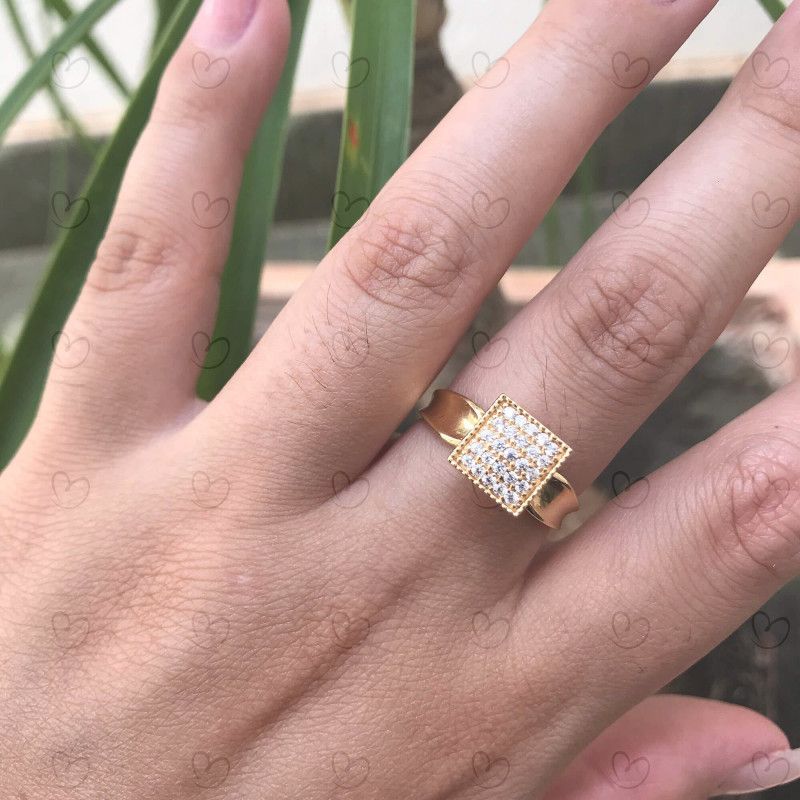Anel Chuveiro Quadrado com Zircônias Ouro 18k