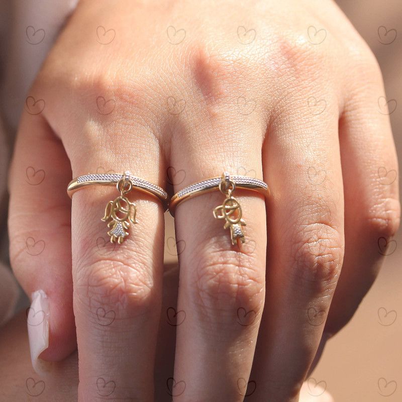 Anel Menina Falsa Pedra com Pingente Ouro 18k