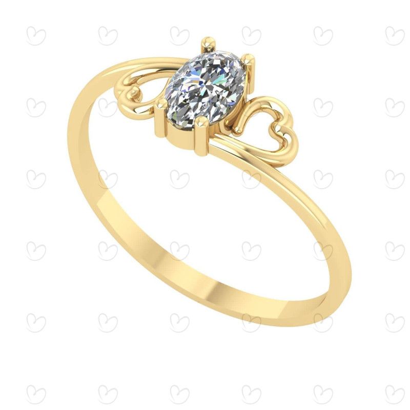 Anel Corações e Pedra de Zircônia Oval Ouro 18k