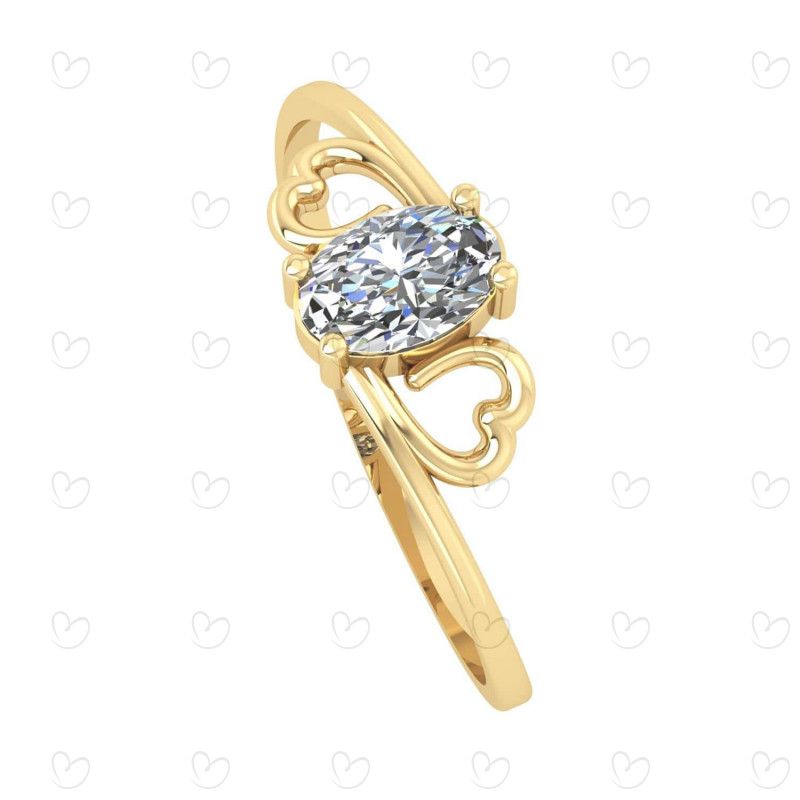 Anel Corações e Pedra de Zircônia Oval Ouro 18k