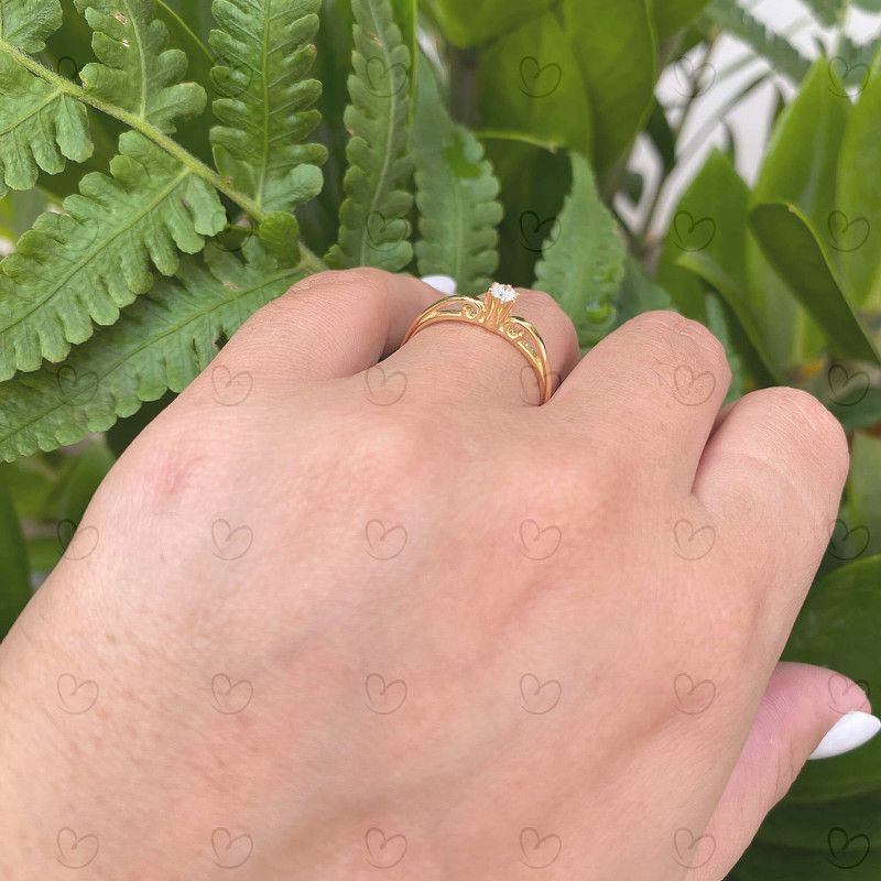 Anel Solitário com Diamante Natural Aro Trabalhado Ouro 18k