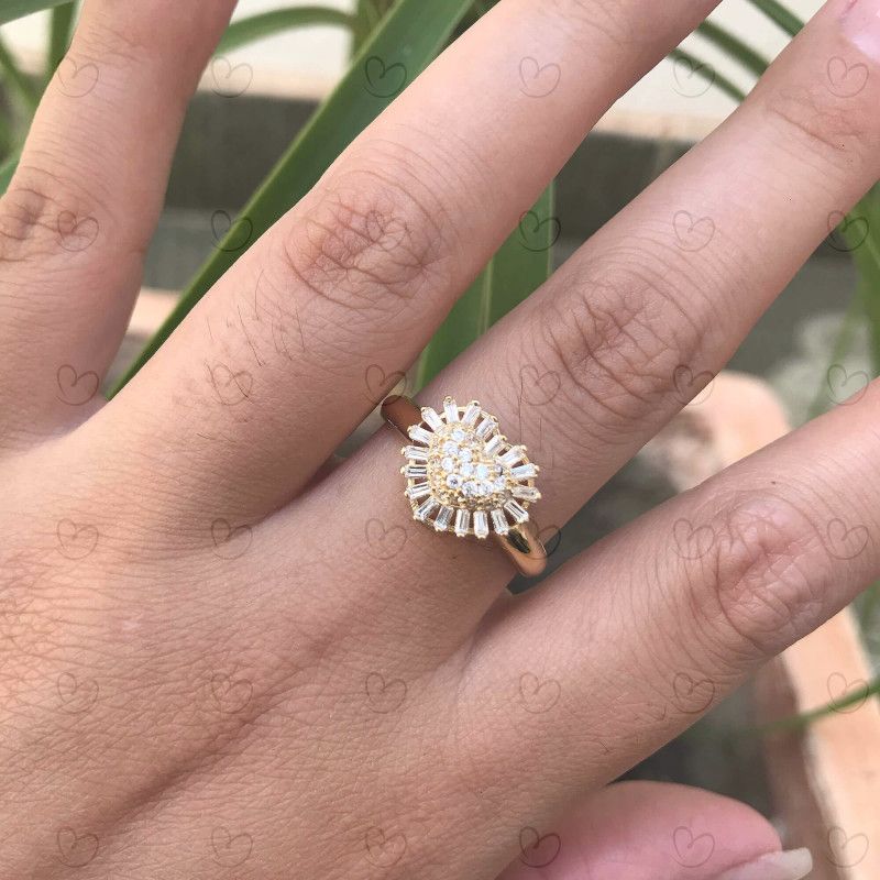 Anel Coração Pave em formato Pizza Ouro 18k