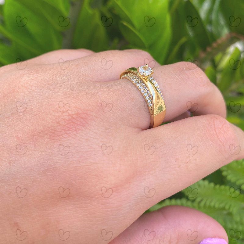 Anel Solitário Aro Sobreposto Ouro 18k