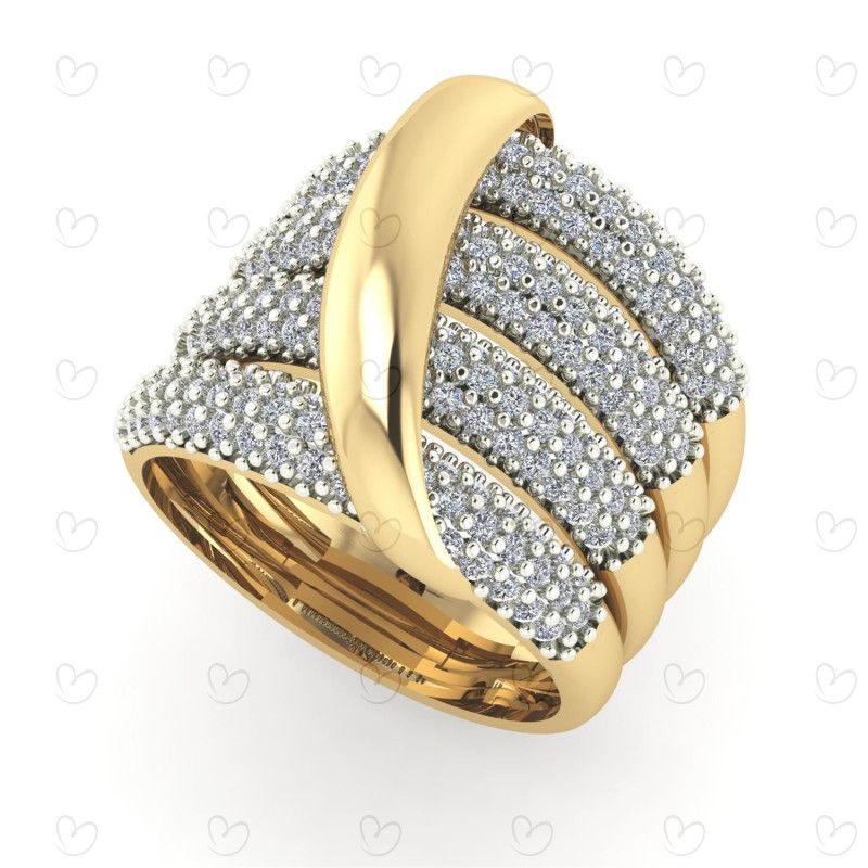Anel Pavê Quatro Aros com Zircônias Cravejadas Ouro 18k