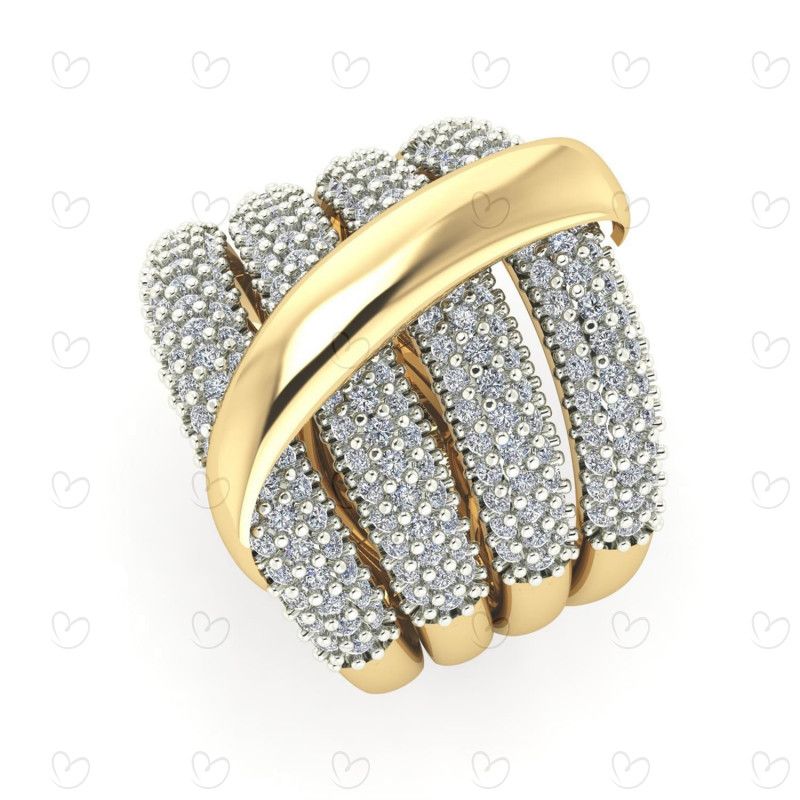 Anel Pavê Quatro Aros com Zircônias Cravejadas Ouro 18k