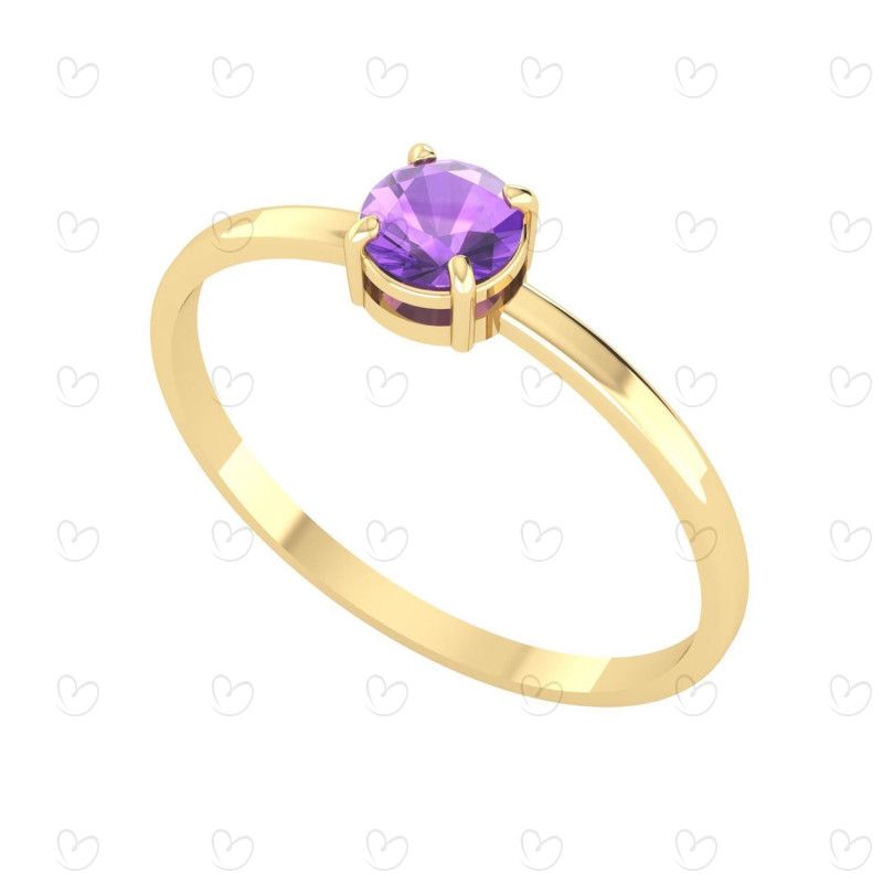 Anel Solitário com Pedra Natural 4.5mm Ouro 18k