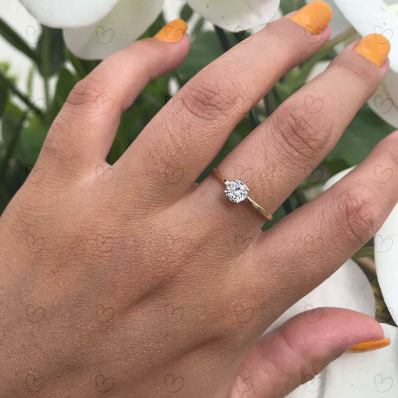 Anel Solitário com Zircônia 5mm Ouro 18k