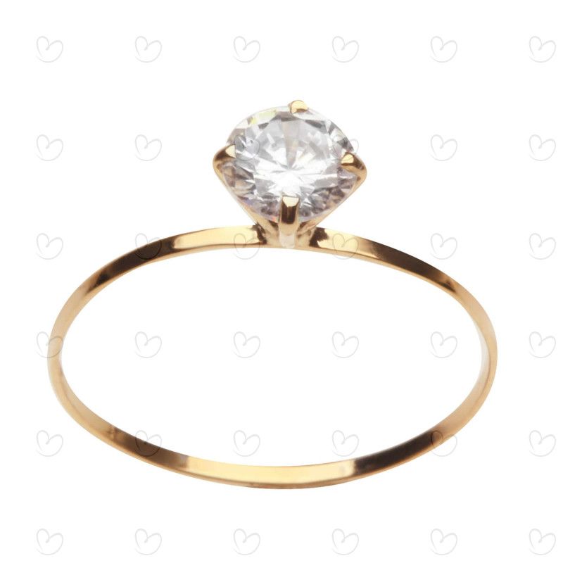 Anel Solitário com Zircônia 5mm Aro Fino Ouro 18k