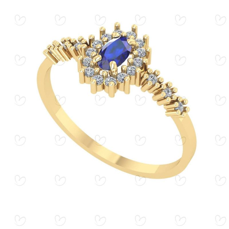 Anel Oval Formatura Aro com Pedras Pedagogia Ouro 18k