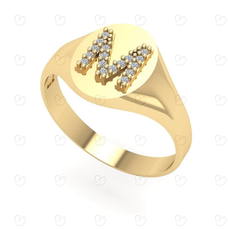 Anel Chancela Oval Letra E Ouro 18k