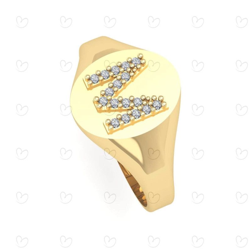 Anel Chancela Oval Letra E Ouro 18k