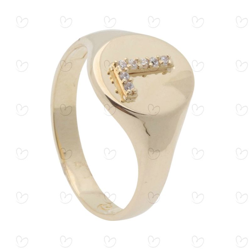 Anel Chancela Oval Letra E Ouro 18k