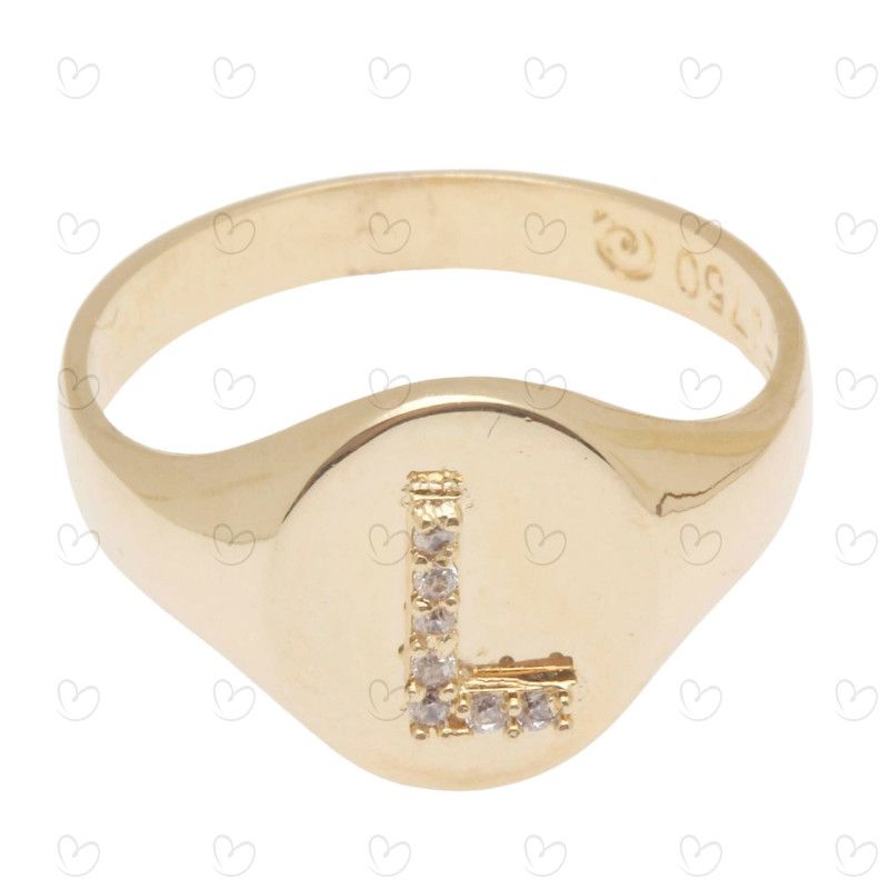 Anel Chancela Oval Letra E Ouro 18k