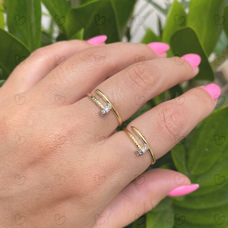 Anel Prego Cravejado Fininho Ouro 18k
