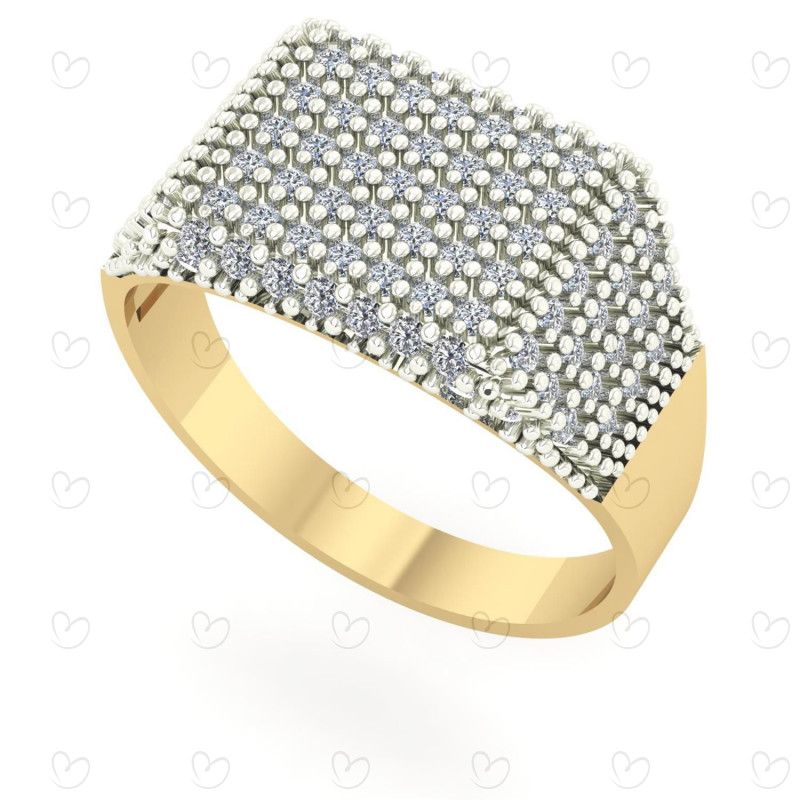 Anel Chancela Quadrado Grande Pavê Ouro 18k