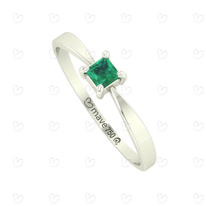 Anel Pedra Quadrada Esmeralda Ouro Branco 18k