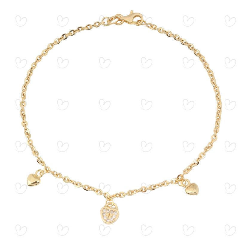 Pulseira Bailarina Coração Cadeado Ouro 18k 