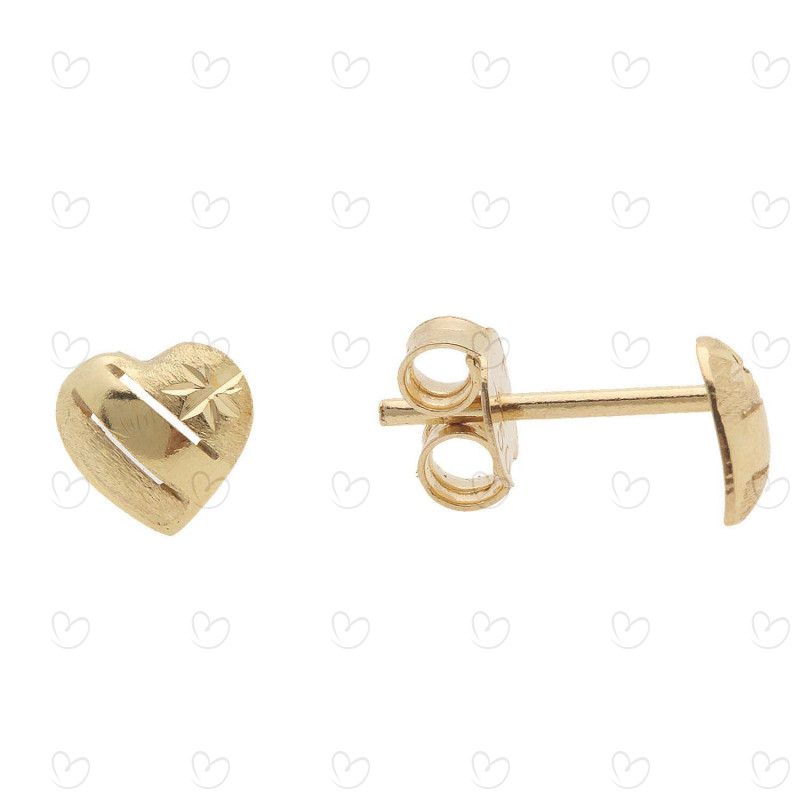 Brinco Coração Fosco e Diamantado 6mm Ouro 18k