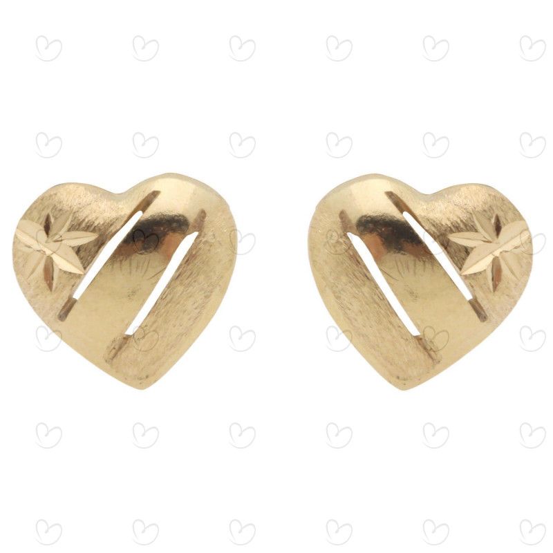 Brinco Coração Fosco e Diamantado 6mm Ouro 18k