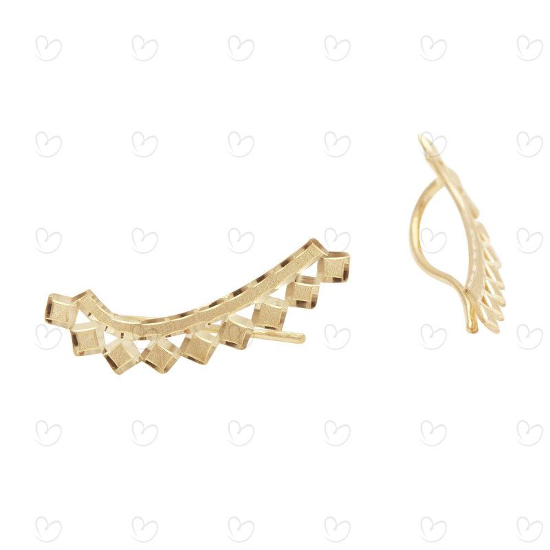 Brinco Ear Cuff Quadrado Diamantado Ouro 18k