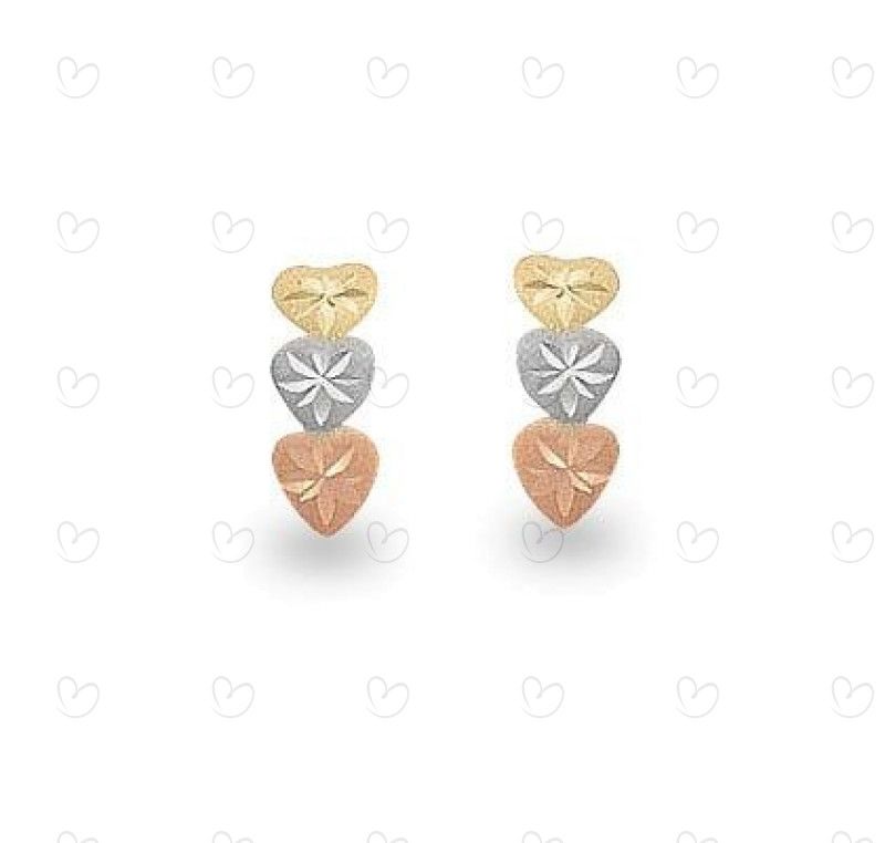 Brinco Três Corações Tricolor com Estrela Ouro 18k