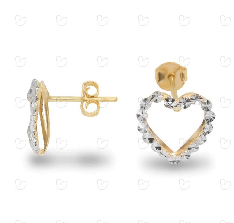Brinco Coração Duplo Diamantado Ouro 18k