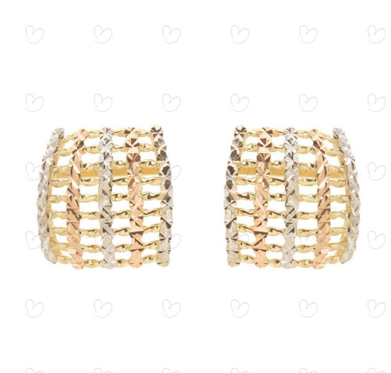 Brinco Tricolor Diamantado Ouro 18k