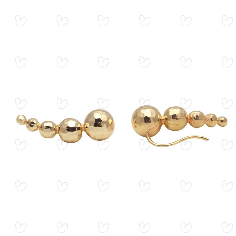 Brinco Ear Cuff Cinco Bolas Diamantadas Ouro 18k