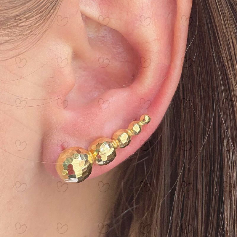 Brinco Ear Cuff Cinco Bolas Diamantadas Ouro 18k